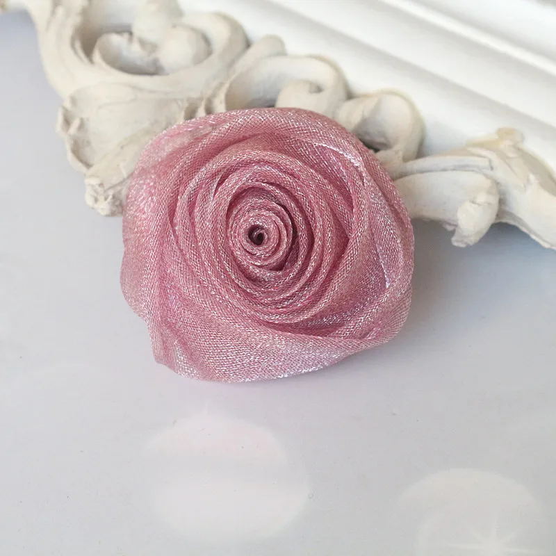 5PCS 6.5CM/4.5CM Handmade Organza Chiffon Fabric DIY Rose Flower Headwear Hat Dress Clothes Decoration Hair Accessories