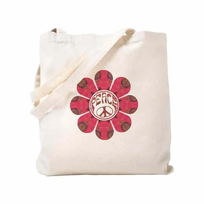 VL018  Peace Flower Affection Tote Bag Natural Canvas Tote Bag