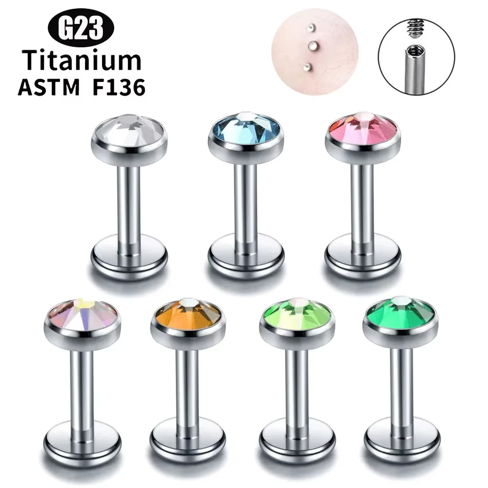 G23 Titanium Nose Piercing 5A Zircon Stones Earrings Internal thread Labret Lip Studs Ear Cartilage Tragus Jewelry