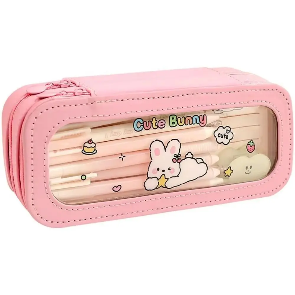 Aesthetic Transparent Pencil Bag Panda Good Looking Large Capacity Pencil Bag Zipper PVC Stationery Storage Bag Kids Gift