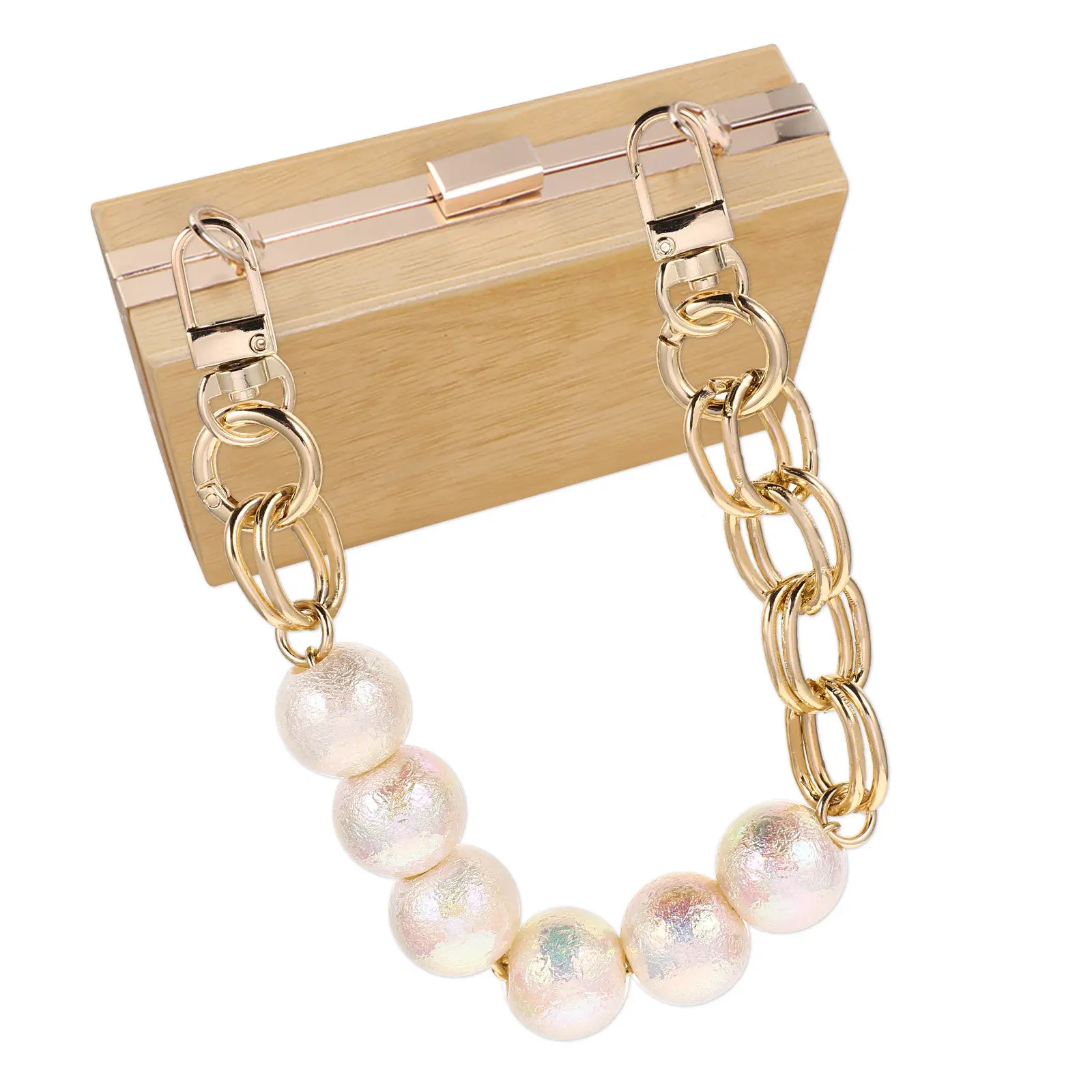 1Pcs White Pearl Bag Chain Resin Metal Stylish Replacement Strap Extender Decorative Clutch Handbag Handle Accessory