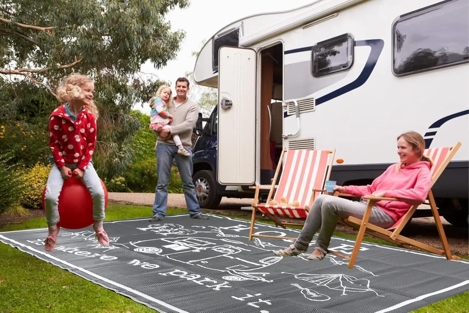 Rug for Camping, 9x12 Feet RV Reversible Mat Camper Home is Where We Park It Camping Mat, Waterproof Plastic Straw Large Floor M