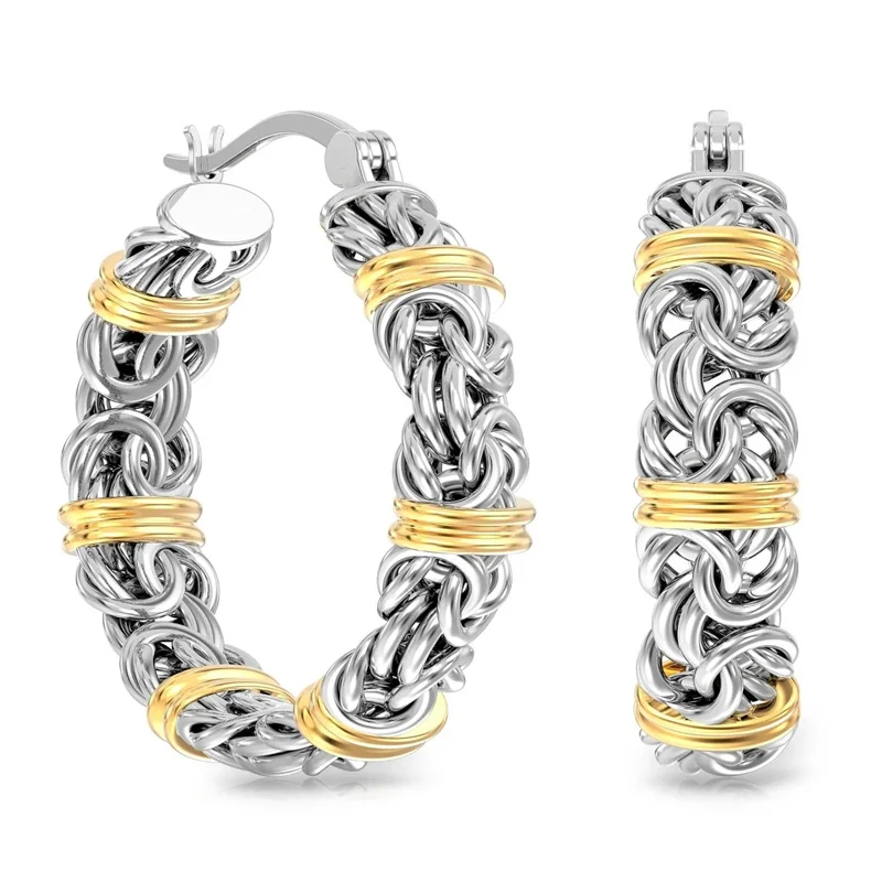 Vintage Zweifarbige Gedrehte Seil-Design Silberbeschichtete Creolen Modische Einzigartige Damen-Schmuck-Accessoires für Bankette und Festivals Geschenk
