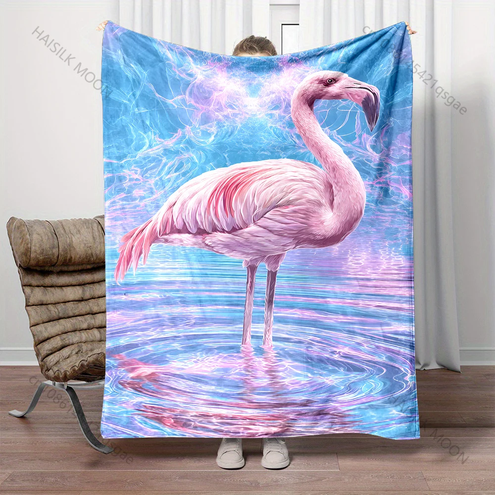 Multiple sizes Pink flamingo water reflection print blanket adult children warm for home travel soft and comfortable blanket