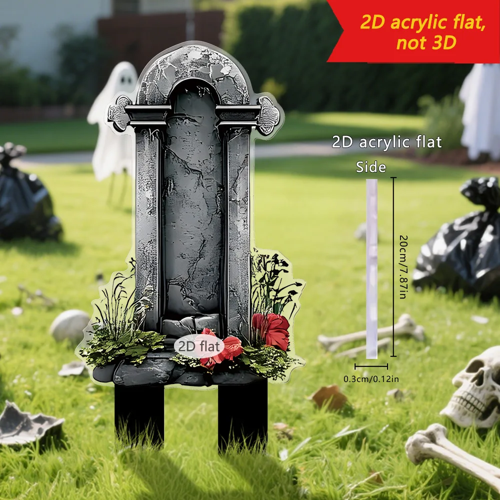 1×Halloween Garden Stake 2D Acrylic Grim Reaper Tombstone Yard Sign Outdoor Lawn Spooky Scary Grave Marker Flower Pot Decoration