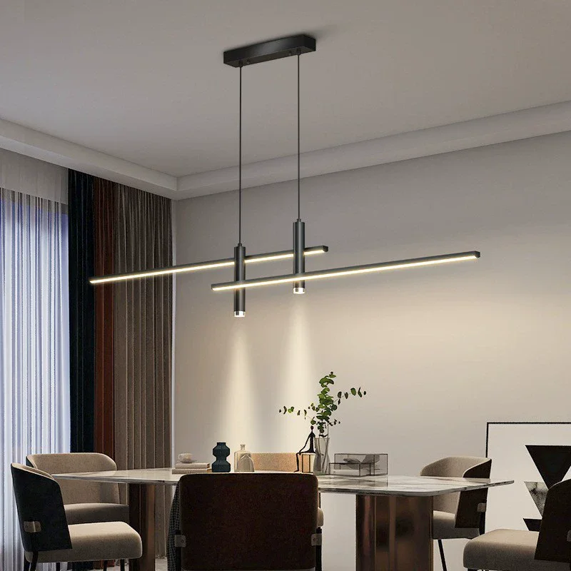 Nordic Restaurant Led Pendant Light Minimalist Straight Strip Lamp Modern Counter Dining Light with Spotlight Restaurant Lamp