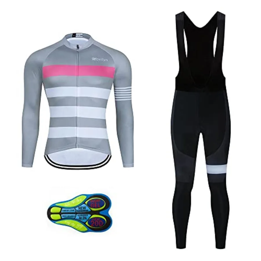 

Cycling Jerseys Men Set Bike Clothing for Men Long Sleeve Bike Jacket and Cycling Bibs Pants with 20D Gel Pad