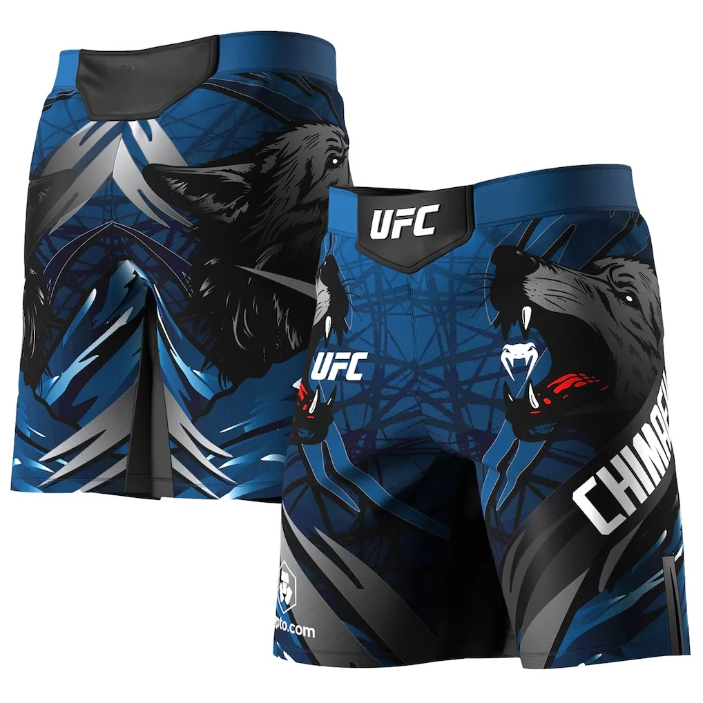 

3D Printed: This is UFC Unrivaled Blue Khamzat Chimaev slim fit combat shorts, UFC fashion quick drying printed shorts