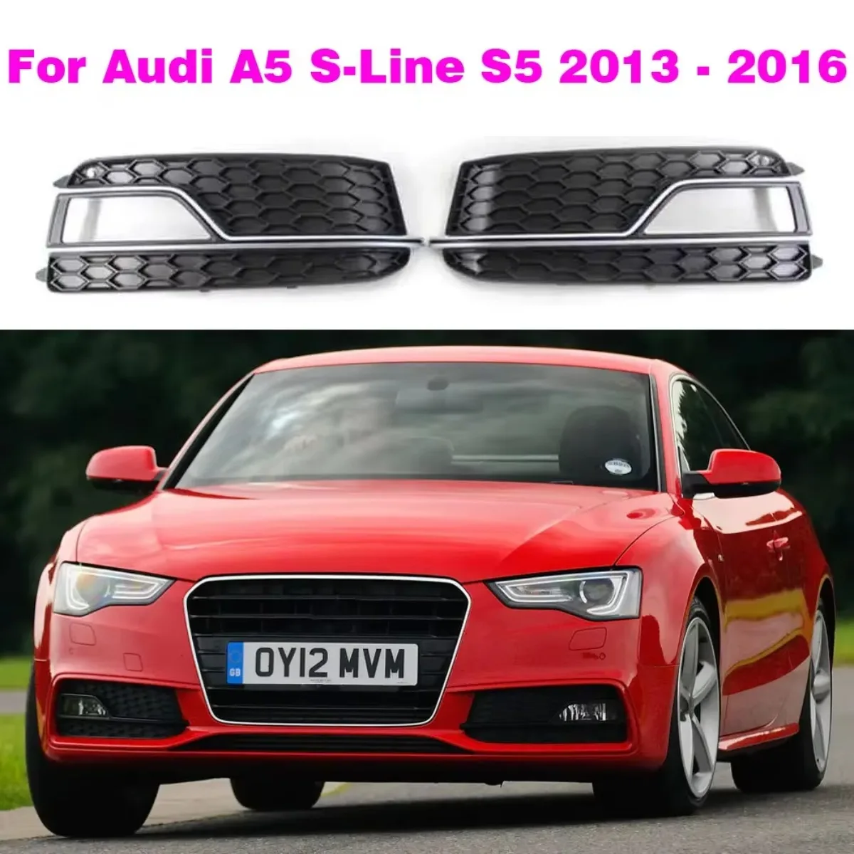 Honeycomb Fog Light Grille Cover for Audi A5 S-Line S5 2013-2016 Front Bumper Hex Fog Lamp Trim 8T0807681K 8T0807682K