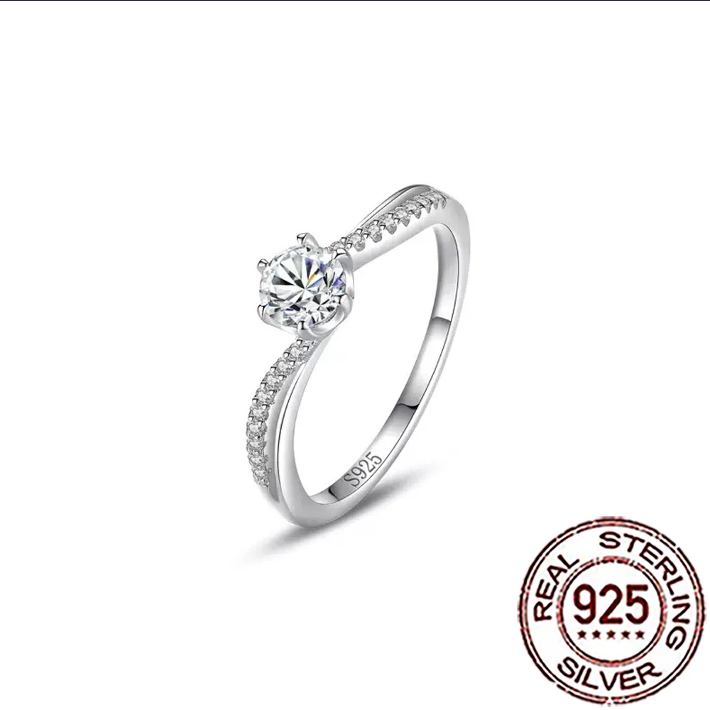 

QooLady 925 Sterling Silver Luxury Round Cubic Zircon Paved Twist Design Rings for Women Wedding Engagement Jewelry Gifts SE072