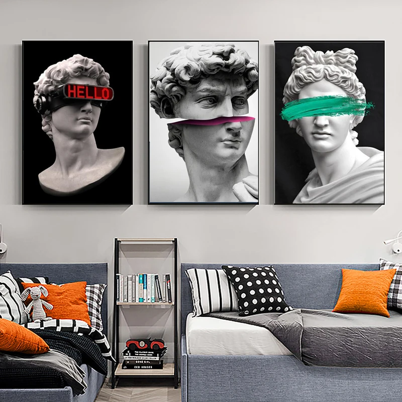 Современные граффити художественные принты Аполлон мраморная скульптура Холст Картина Давид поло плакаты настенная Печать холст Картина домашний декор