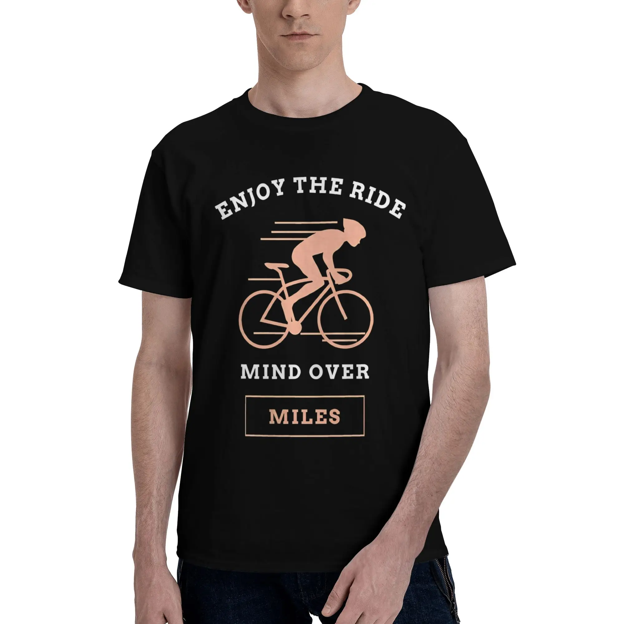Enjoy The Ride Mind Over Miles Men T Shirts Enjoy Every Bike Tees Short Sleeve Crew Neck Cotton Graphic Printed Clothing T-Shirt