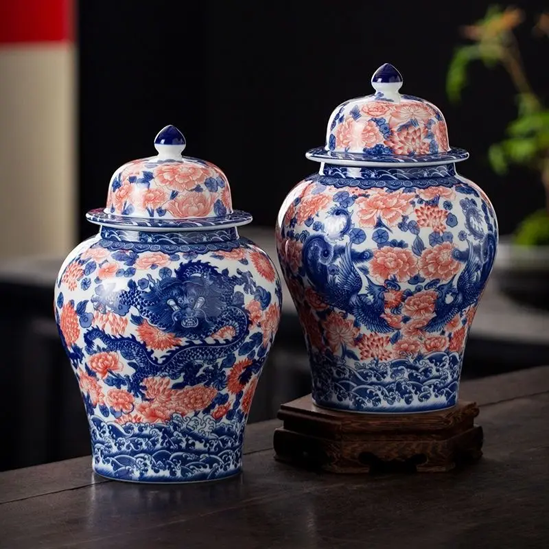 

Luxury Vintage Ceramic Tea Caddy Dragon Phoenix Sealed Jar Gift Coffee Sugar Food Container Storage Jar Moisture-proof Honey Jar