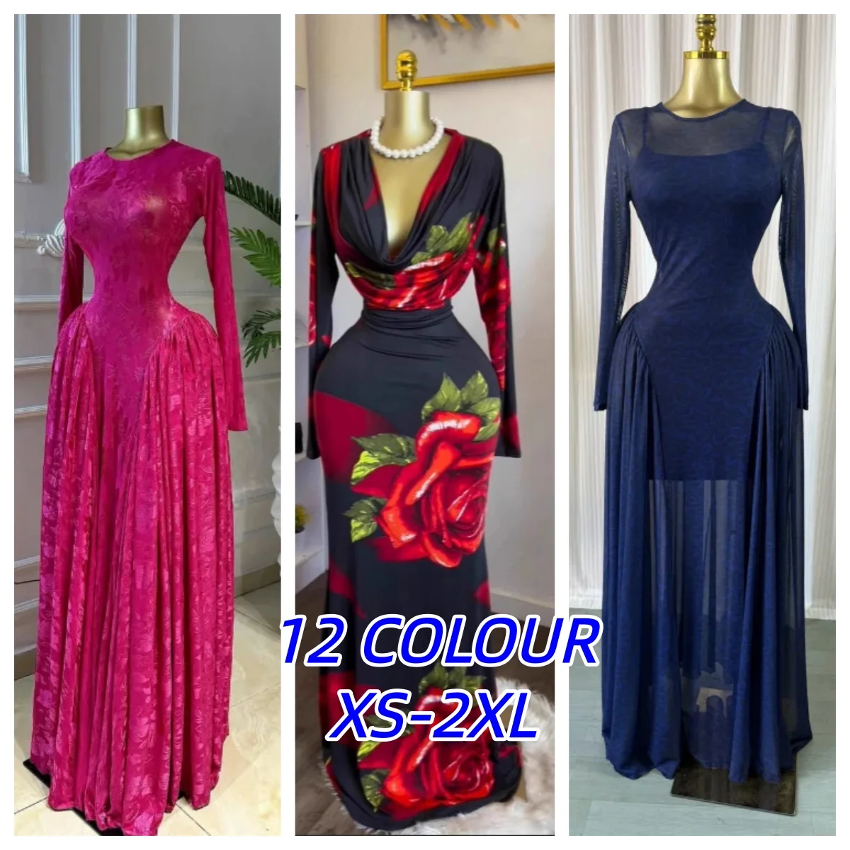Damen O-Ausschnitt Langarm Plissiertes A-Linien Maxikleid 2026 Abend Sexy Party Geburtstag Urlaub Lange Kleider Vestidos