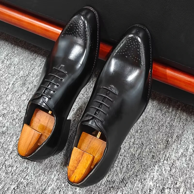 Luxury Men's Cow Leather Shoes Oxfords Custom Handmade Wide Dress Shoes Lace Office Social Height Increasing Spring Summer