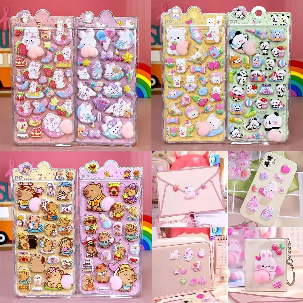 لطيف أرنب 3D منتفخ ملصق كابيبارا الكولاج صنع الكرتون ملصق DIY ديكور الإغاثة ملصق مجلة DIY #5