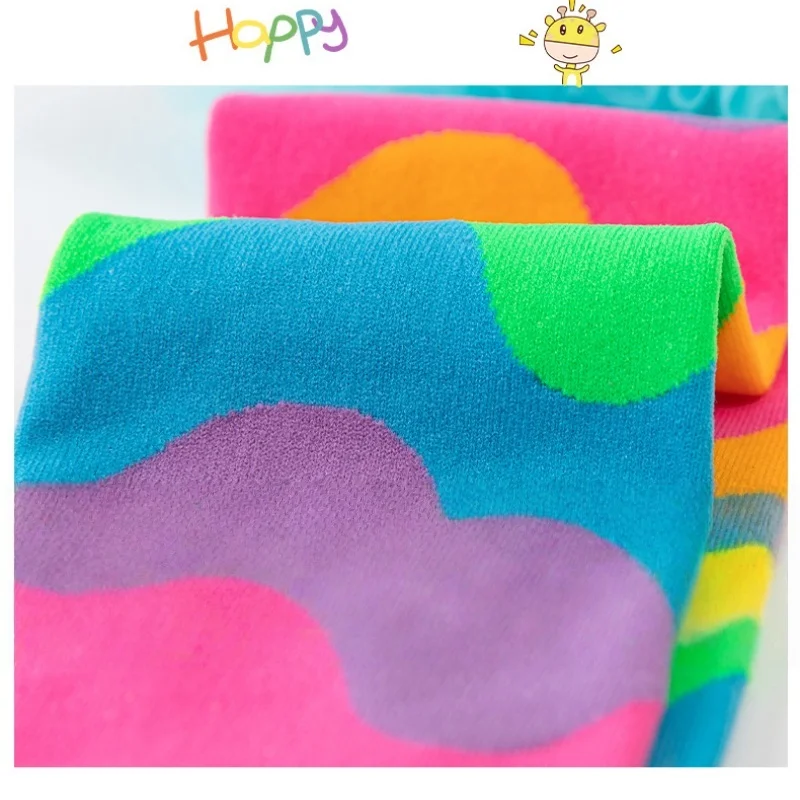 Autumn 3-12Y Kids Rainbow Wave Pattern Long Socks Tulle Lace Trim Over-the-Calf Socks Party Cosplay Baby Girls Stockings image 6
