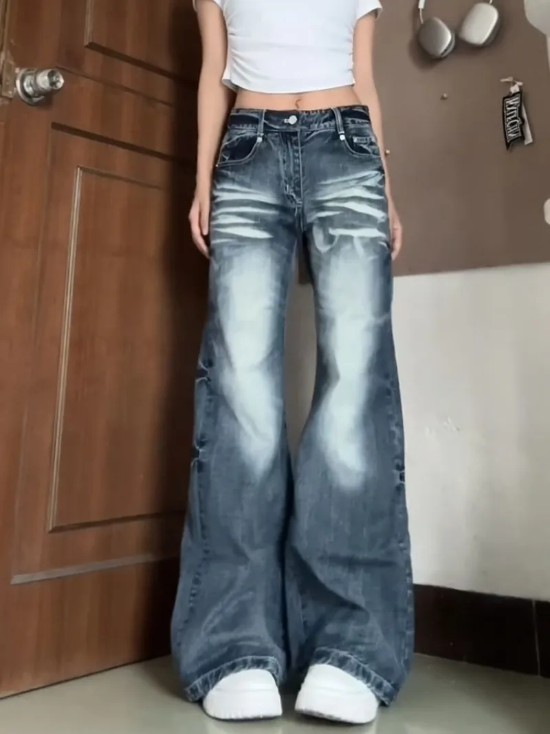 

American Vintage New Washed Baggy Jeans Female Y2K Original Design High Waist Loose Old Wild Personality Wide Leg Mop Pants Tide