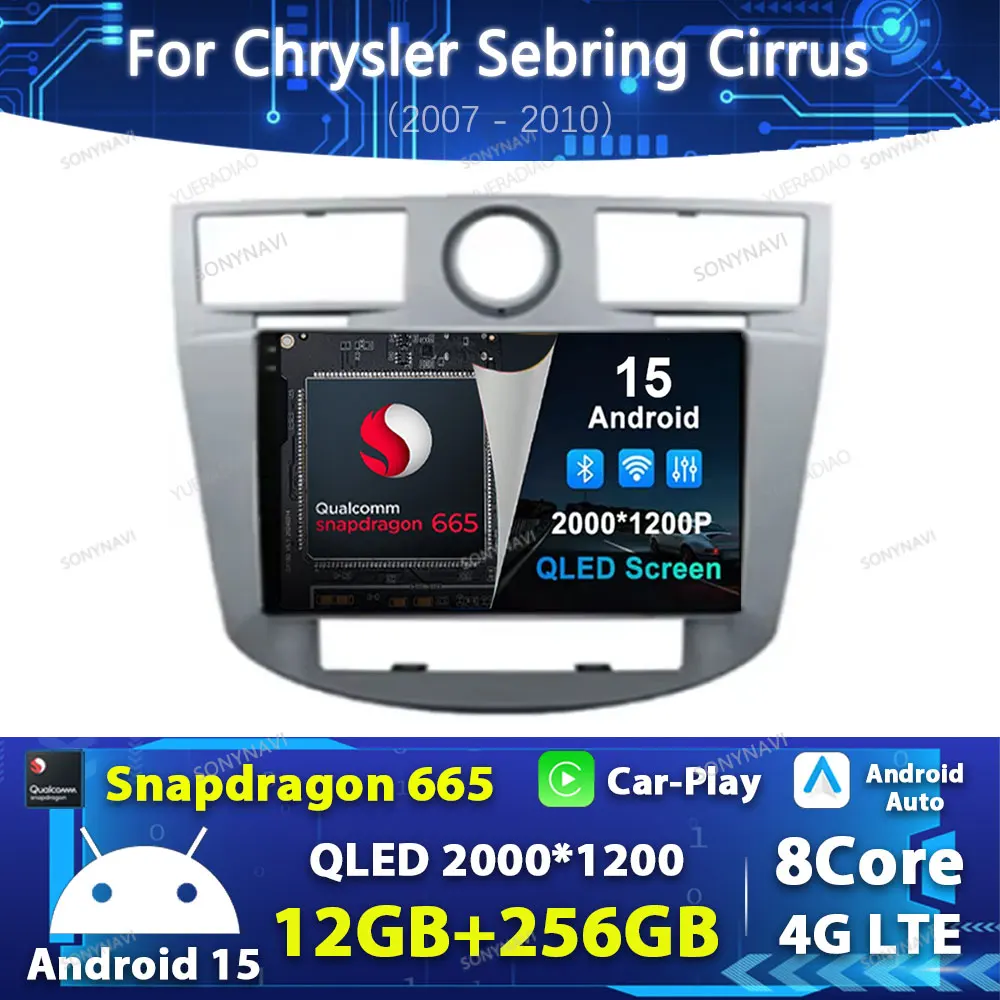 Radio para Auto Android 15 para Chrysler Sebring 3 JS Cirrus 2007-2010, QLED Qualcomm GPS NAVI BT 2DIN, Unidad Principal con Sistema 4G LTE 5G WIFI