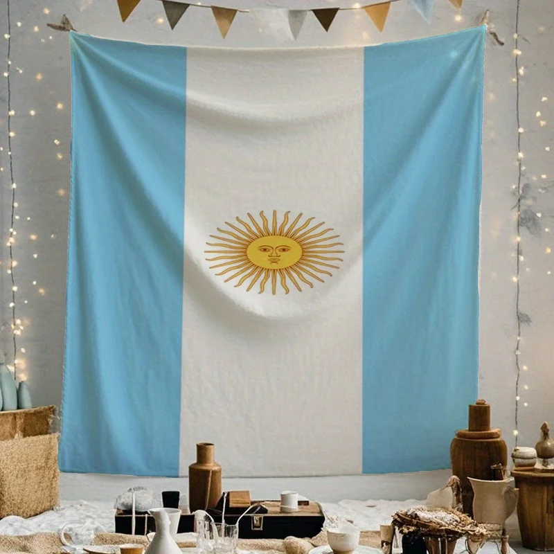 Customize Argentine Flag Light Blue and White Stripes with May Sun Tapestry - Durable, Wrinkle-Resistant, and Easy to Hang - Per