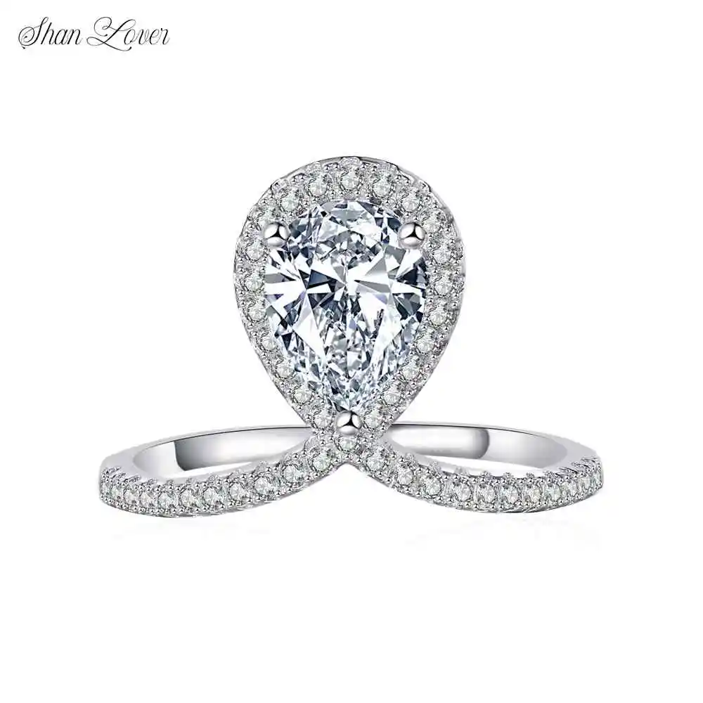 

ShanLover Brand Teardrop Shaped Moissanite Diamond Ring for Women S925 Sterling Silver Light Luxury Sparkling Finger Accessory