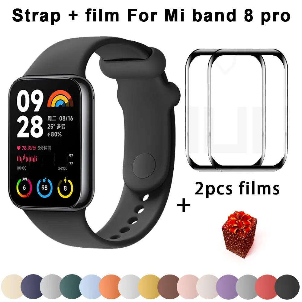 

Ремешок + 3D Защитная пленка для браслета Xiaomi Mi band 8 pro, сменный силиконовый браслет Miband8 pro Correa, аксессуары для браслета