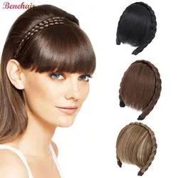 Benehair Braid Headband Synthetic Hair Fringe Headband with Bangs Hairpieces Instant Hair Bangs for Daily Wear Women Girls