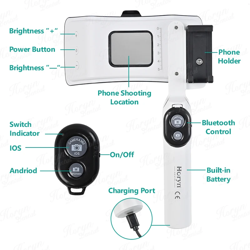 Dental Handheld Photography Lamp Adjustable Brightness Oral Filling Twin Flash Light With Bluetooth for Teeth Oral Photography