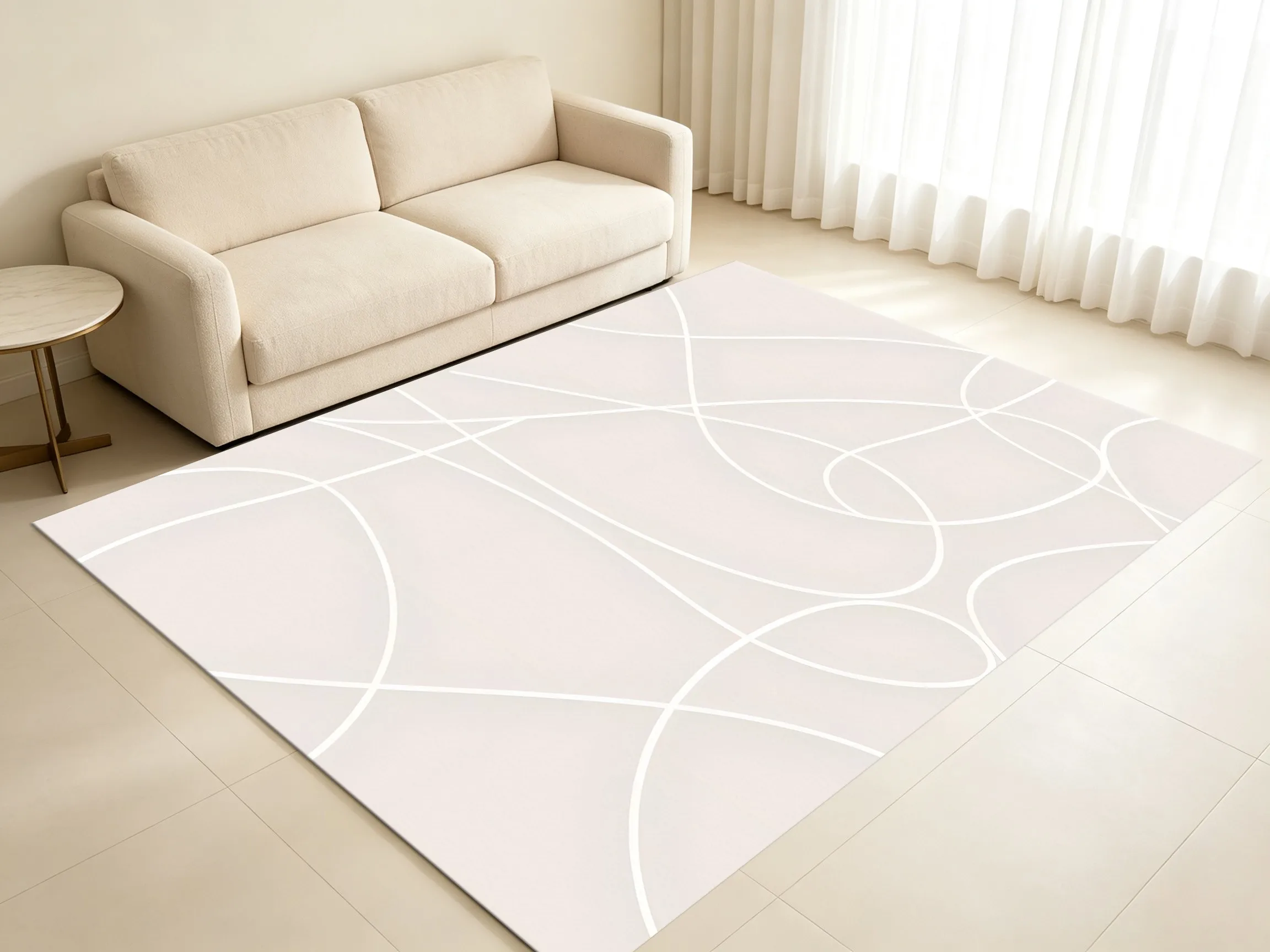 Velvet Rug Creamy White Abstract Irregular Line Wabi Sabi Style for Living Room Bedroom Home Decor