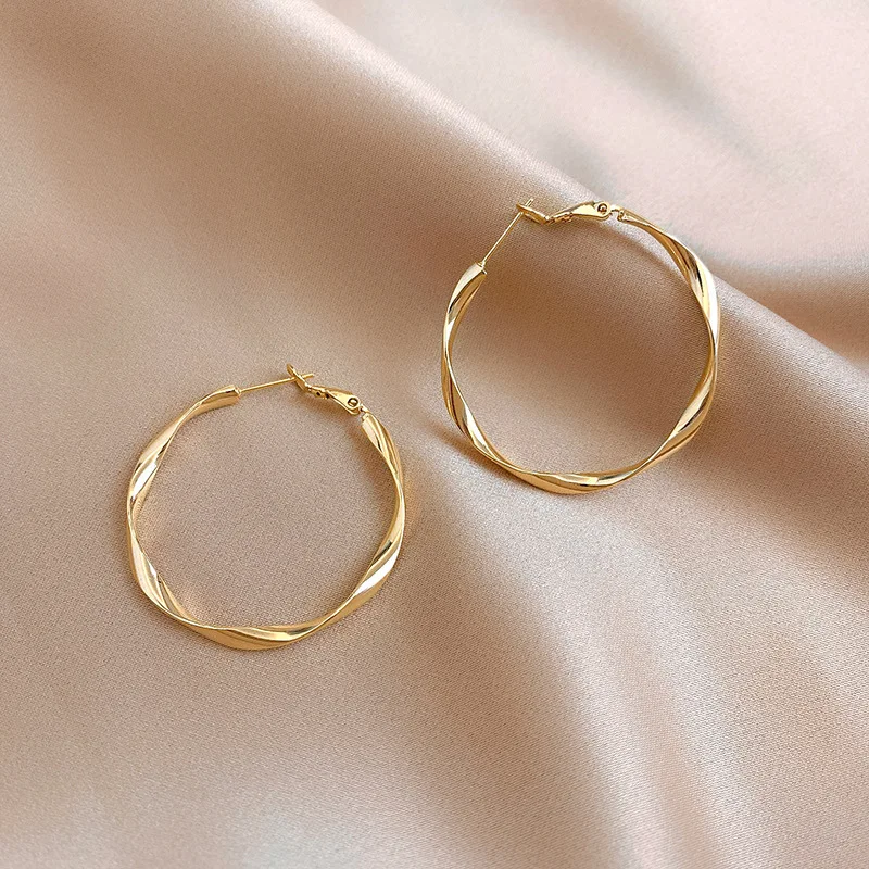 Skyrim Big Circle Round Hoop Earrings for Women Girls Stainless Steel Fashion Minimalist Gold Color Earrings Jewelry