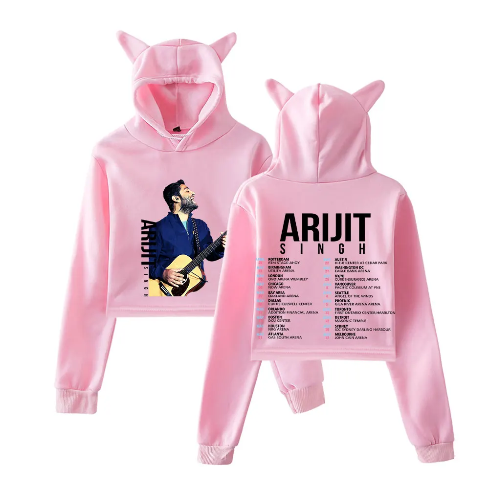 Arijit Singh خمر 90s الشارع الشهير شعار هوديي ميرش هوديس بلوزات للفتيات القط الأذن المحاصيل موضة الرياضة البلوز #5