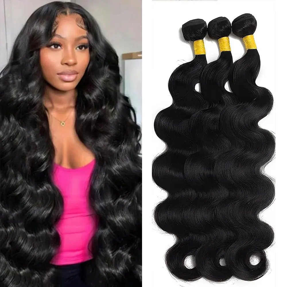 Body Wave 100% Human Hair 1 3 4 Bundles Extensions Brazilian Natural Black Water Wave Raw Hair Virgin Hair Weaving 12 32 Inch