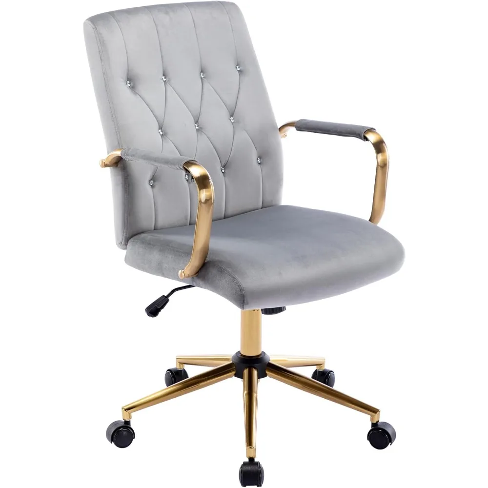

"contemporary gold swivel desk chair with adjustable armrests and wheels for home office"