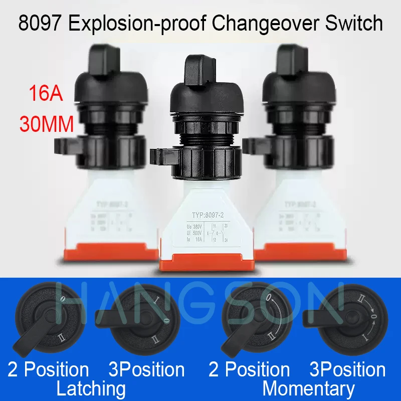 

8097 Взрывозащищенный поворотный переключатель EX с фиксацией 1no 1nc Сброс Два три положения Водонепроницаемый антикоррозийный переключатель управления ручкой