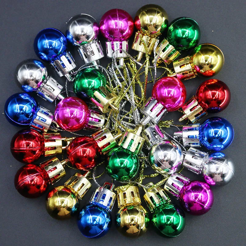 (24 unids/pack) Mini bola de Navidad de Color de 20mm, bolas de luz brillante galvanizadas, decoración de fiesta de año nuevo, colgante de foto de ambiente