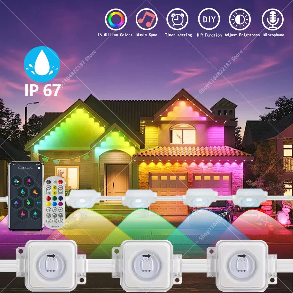 300FT الذكية RGB Eave أضواء التطبيق والعن بعد IP67 الدائم في الهواء الطلق LED سلسلة أضواء المنزل السنة الجديدة عيد الميلاد عيد ميلاد لتقوم بها بنفسك الإضاءة
