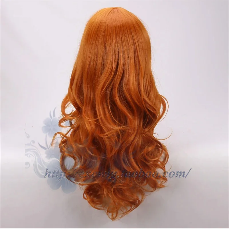 Anime Nami Synthetic Orange 60cm Long Curly Hair Cosplay for Adult Halloween Party Carnival Role Play Wigs + A Wig Capv;2,r'6;t.