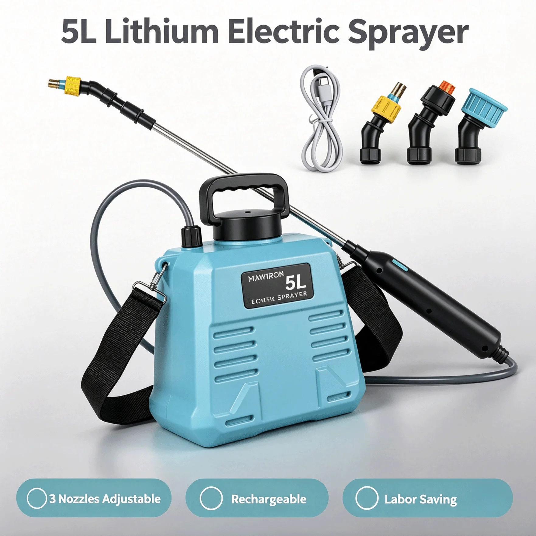 Spruzzatore elettrico automatico da 5 litri, spruzzatore per piante da giardino, nebulizzatore portatile ricaricabile, annaffiatoio con tracolla.