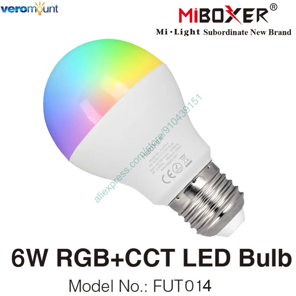 

MiBoxer FUT014 6W RGB+CCT Smart LED Bulb AC110V 220V E27 Dimmable Lamp 2.4G RF Remote WiFi APP Alexa Google Voice Control