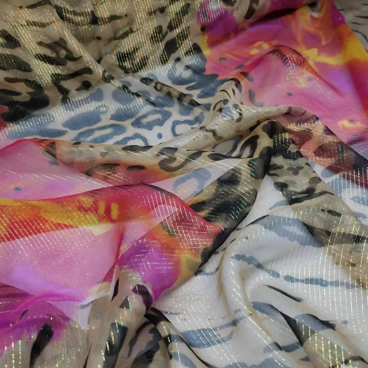 Metal Silk Fabric Mulberry Silk Lurex Brocade 138cm Width Soft Chiffon for Dress Scarf Material