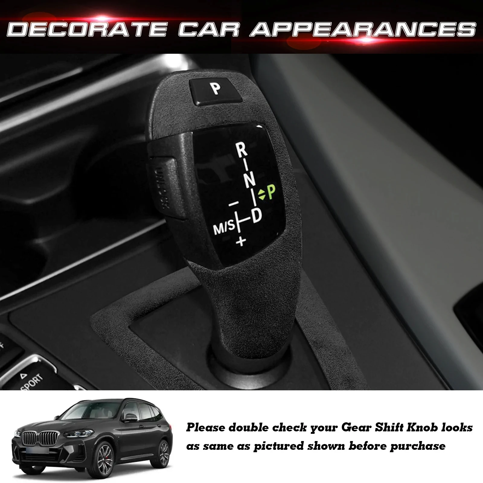 Inner Gear Shift Knob Cover Trim Protective Sticker Black Alcantara Suede For BMW 5 Series E60 2008-2010 X5 X6 E70 E71 2008-2013