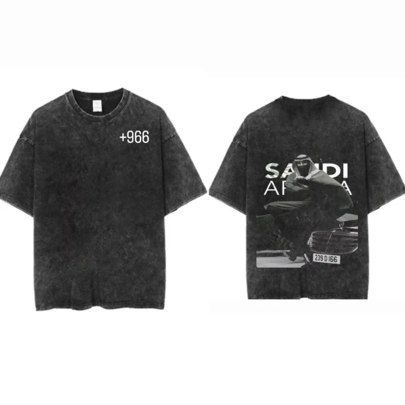 تي شيرت مغسول المملكة العربية السعودية بأكمام قصيرة للرجال أمريكي ريترو ستريت صيفي جديد ملابس الشارع للرجال والنساء #1