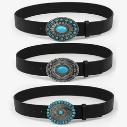 Deepeel 3.8*110cm New Retro Ethnic Sytle Belt Women's Wide Belts Luxury Sapphire Buckles Embossed Decor Dress Pants Waistband