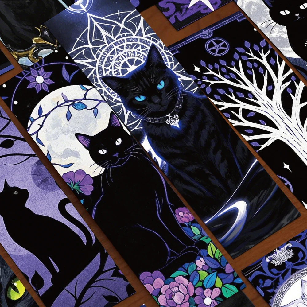 30pcs Cartoon Fantastic Gothic Cat Bookmarks Reading Pages Books Labeled Students Stationary Supplies DIY Aesthetic Bookmarks