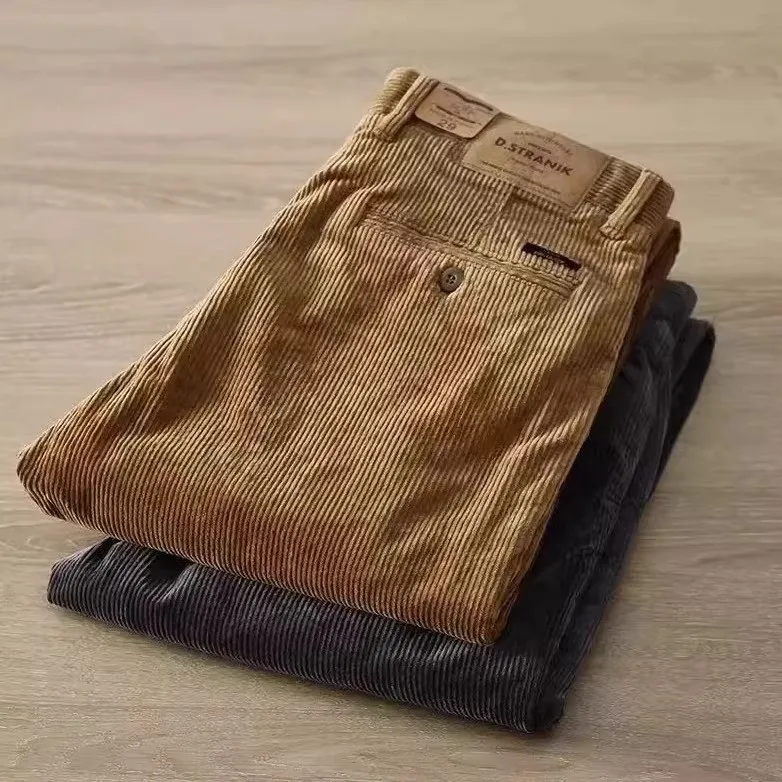 Men's Outdoor Wear Resistant Dir Light Corduroy Casual Pants Autumn Winter Warm Sports Leisure Straight Leg Trousers