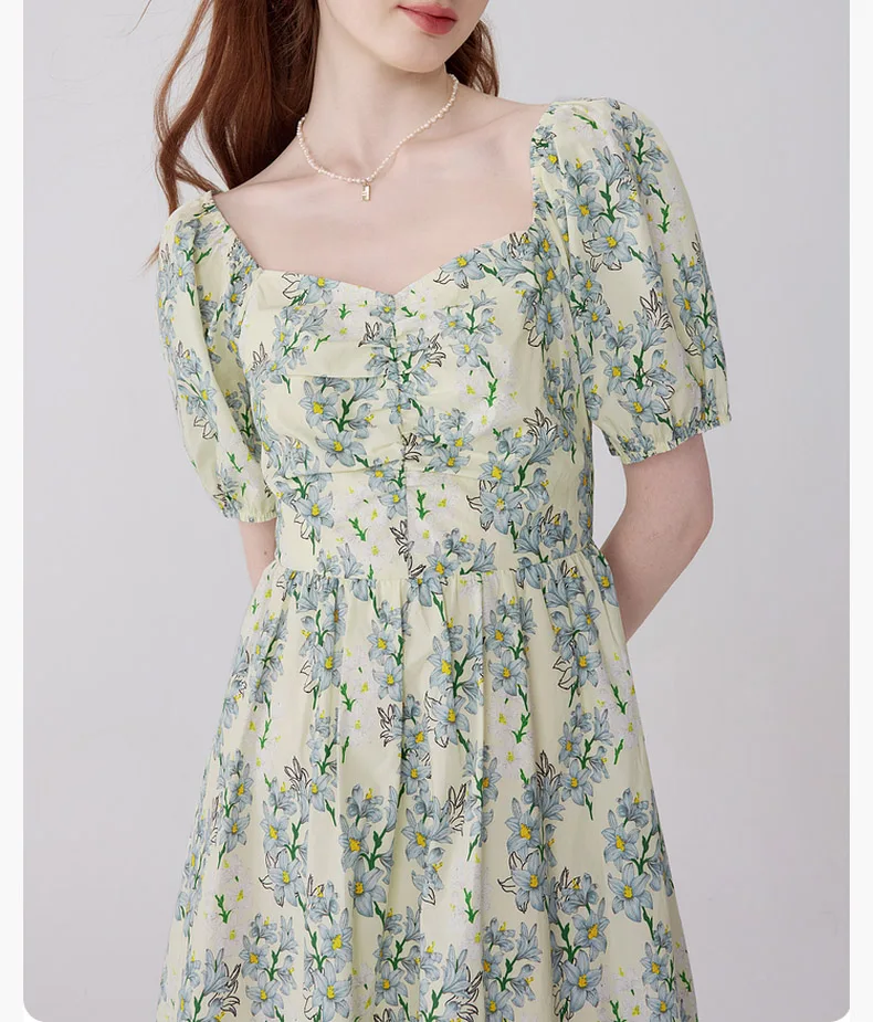 Women's Clothing Square neck retro floral dress