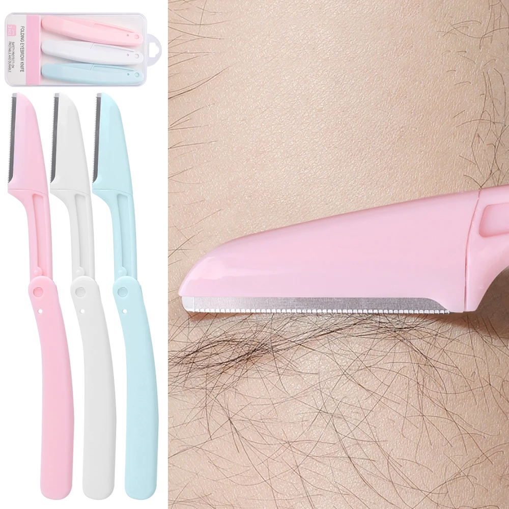 Epilatore per sopracciglia pieghevole portatile Epilatori per il viso sicuri Set di epilatore per lama di rasoio antigraffio per il viso Strumento per il trucco di bellezza delle donne