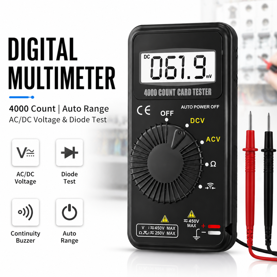  Mini Digital Multimeter 4000 Counts Auto Range AC/DC Voltage Tester Smart Pocket Voltmeter Resistance Diode Continuity Checker 