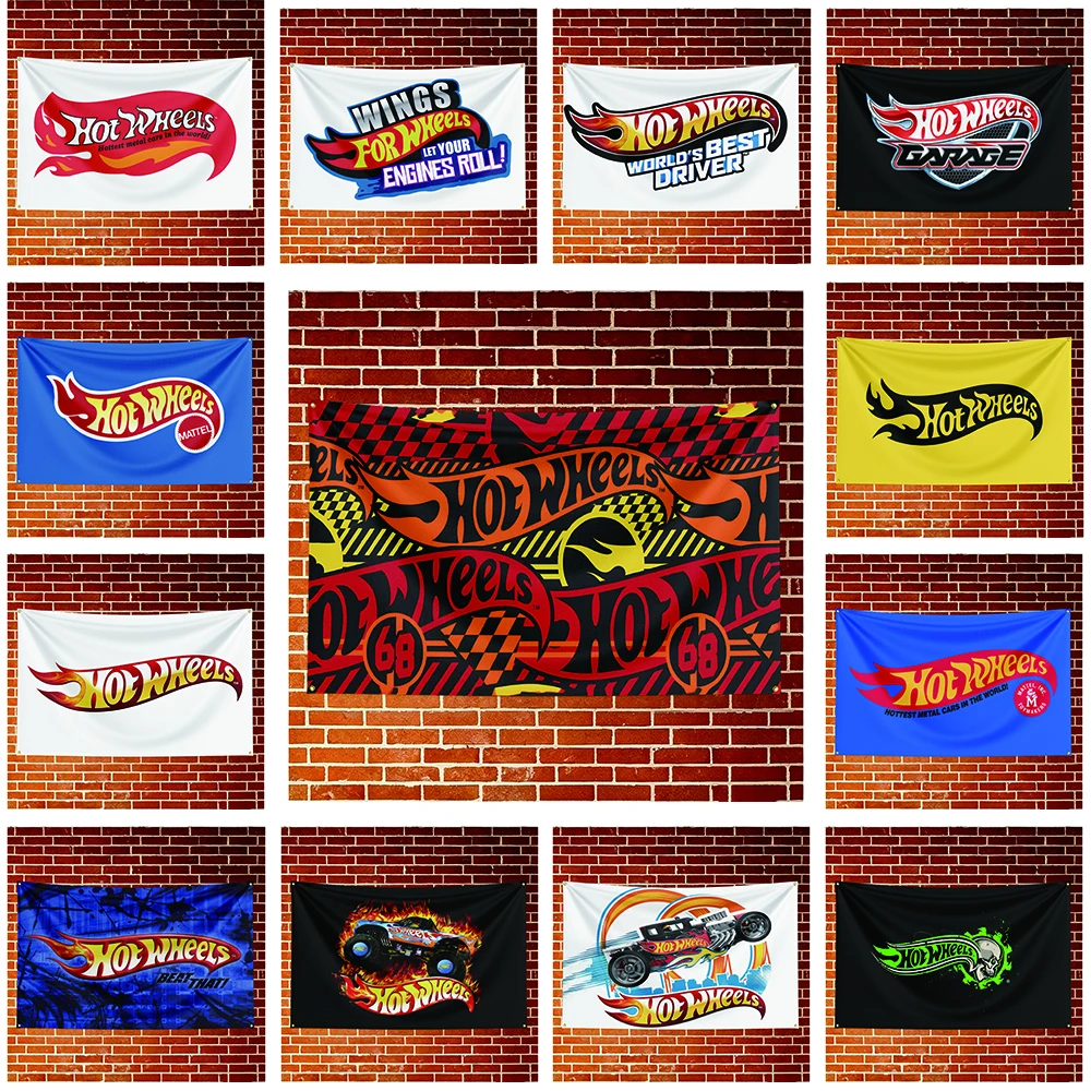 H-Hot-whe-els Flag Banner For Fan Cave Watch Party Tailgate Gathering Indoor Outdoor Backyard Home Festival Ornament Supply
