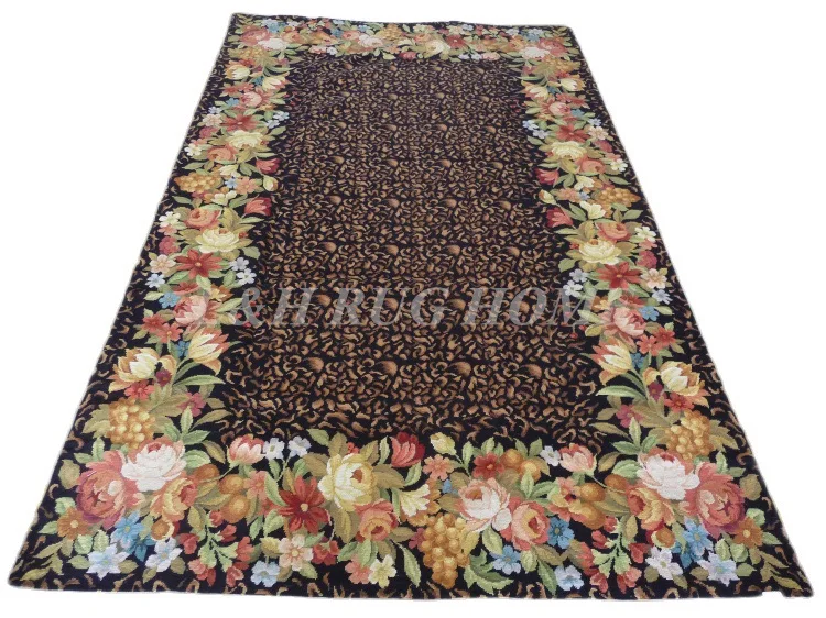 

Free shipping 10K 5'x8' needlepoint woolen rugs roses design handmade for home decoration